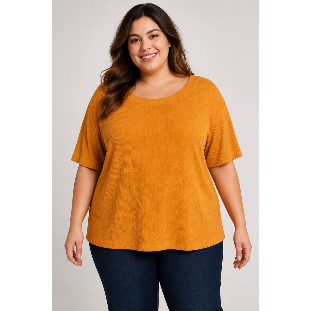 Liz & Me Womens 2X 22/24W Orange Textured Knit Short Sleeve Pullover Top